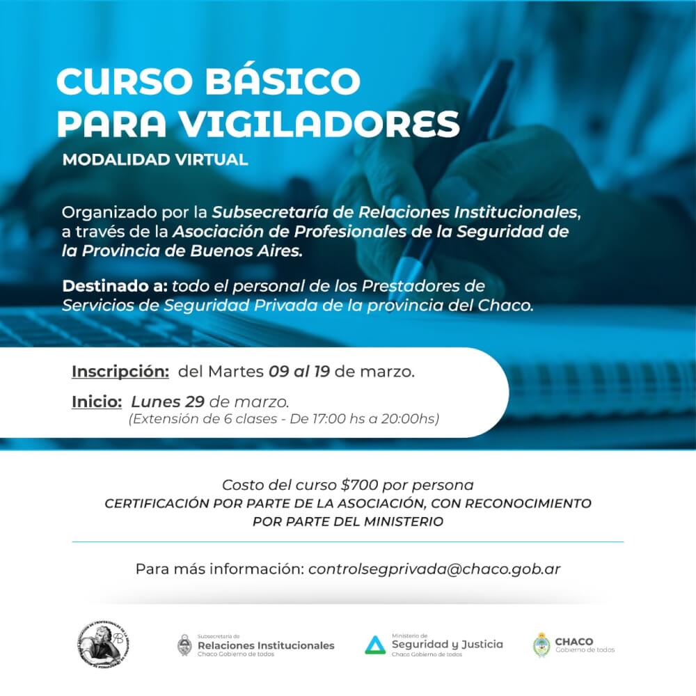 Curso inicial para vigiladores 2021-Ministerio de Seguridad de la Provincia de Chaco